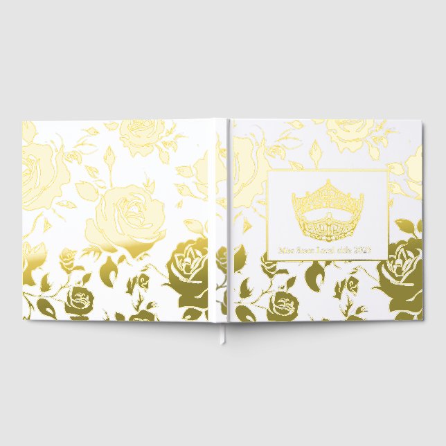 Miss America Crown Roses Gold Foil Scrapbook Guest Book (Full)
