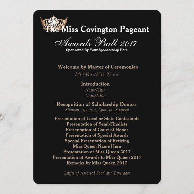 Miss America Gold Crown 2 Awards Ball Program Card (Front)