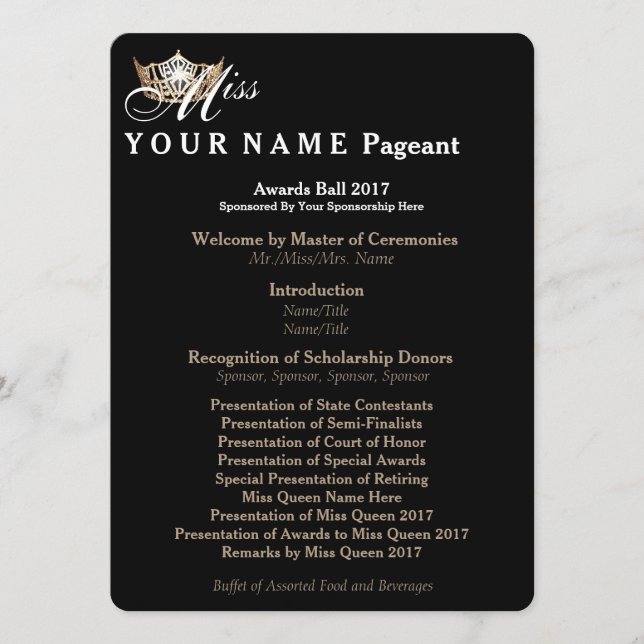 Miss America Gold Crown Awards Ball Program Card (Front)