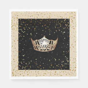Miss America Gold Crown Gold Stars Paper Napkin