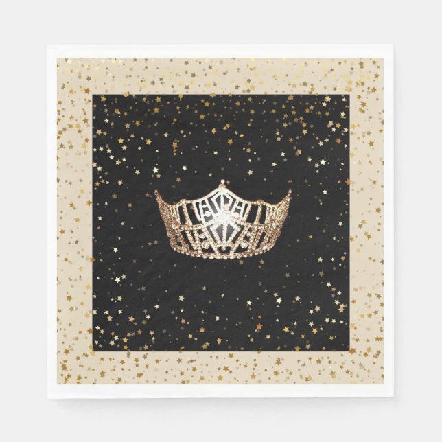 Miss America Gold Crown Gold Stars Paper Napkin (Front)