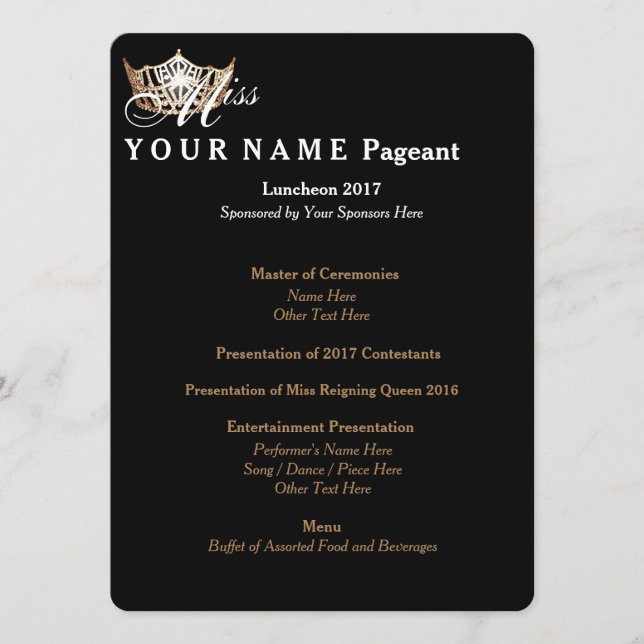 Miss America Gold Crown Luncheon Program Card (Front)