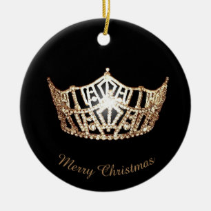 Miss America Gold Crown Round Ornament