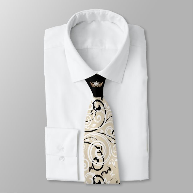 Miss America Gold Crown Scroll Print Tie (Tied)