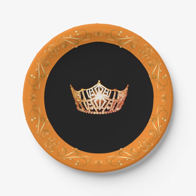Miss America Orange Crown 7" Paper Plates (Front)