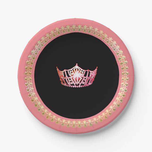 Miss America Pink-Coral Crown 7" Paper Plates (Front)
