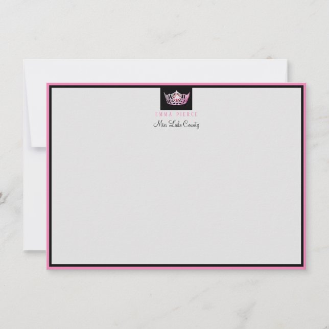 Miss America Pink Crown Custom Flat Note Card (Front)