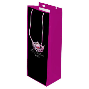 Miss America Pink Crown Fuchsia Gift Bag-Christmas Wine Gift Bag