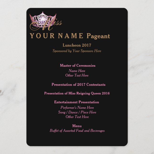 Miss America Pink Crown Luncheon Program Card (Front)