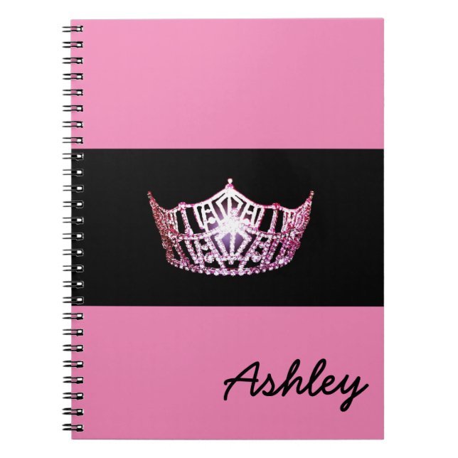 Miss America Pink Crown Notebook Custom Name (Front)