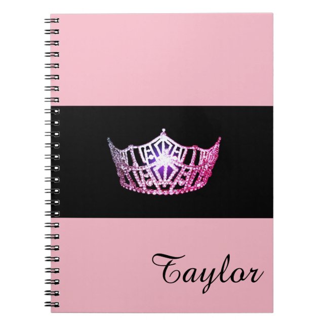 Miss America Pink Crown Notebook- Custom Name Notebook (Front)