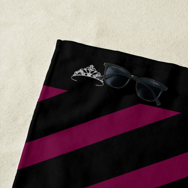 Miss America Rodeo Merlot Stripe Crown Beach Towel (In Situ)