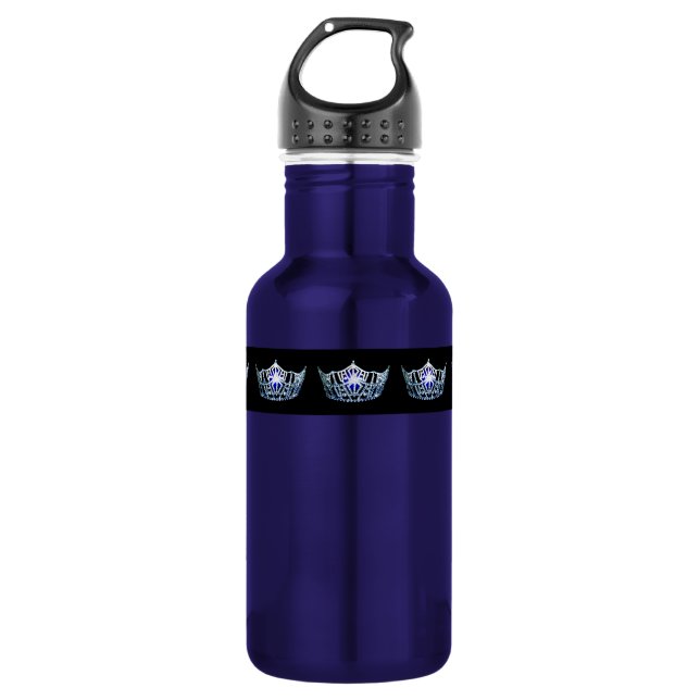 Miss America Silver-Blu Crown Pexagon Water Bottle (Front)