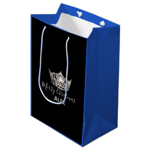 Miss America Silver Crown Blue Gift Bag-Christmas Medium Gift Bag