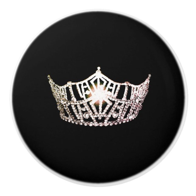 Miss America Silver Crown Ceramic Cabinet Knob (Front)