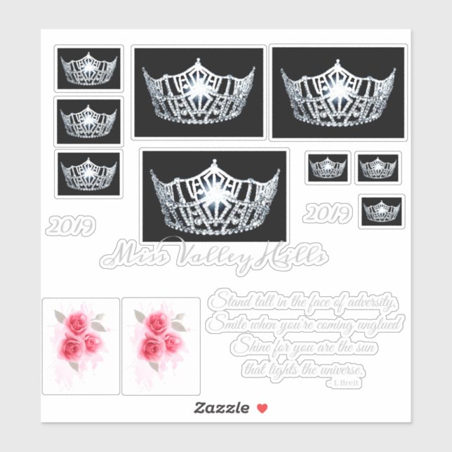 Miss America Silver Crown Custom Stickers (Sheet)