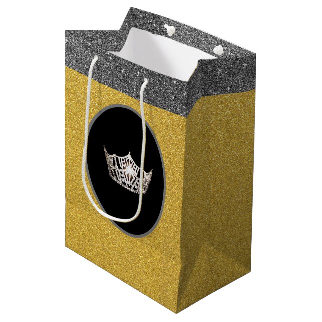 Miss America Silver Crown Gold FX GlitterGift Bag (Front Angled)
