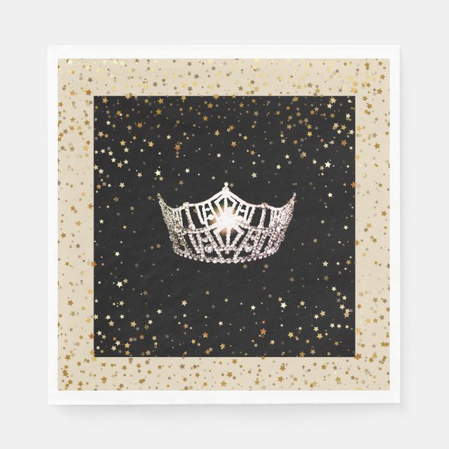 Miss America Silver Crown Gold Stars Paper Napkin (Front)