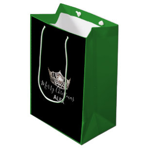 Miss America Silver Crown Green Gift Bag-Christmas Medium Gift Bag
