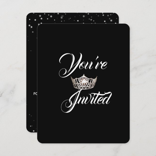 Miss America Silver Crown Party Invitation-Stars Invitation (Front/Back)