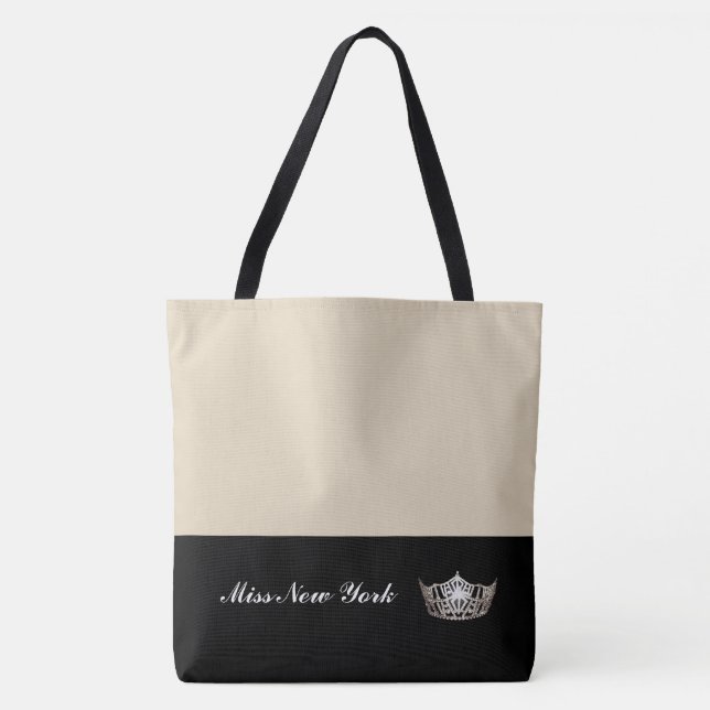 Miss America Silver Crown Tote Bag-Large Beige (Front)