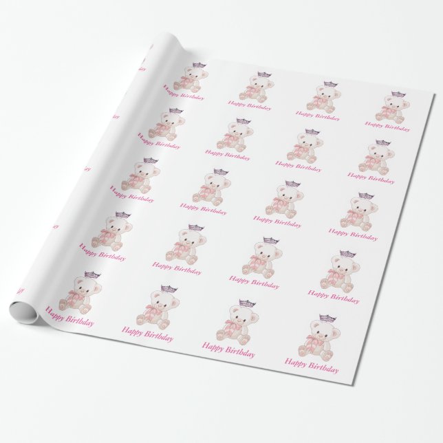 Miss America style Bear Crown Wrapping Paper (Unrolled)