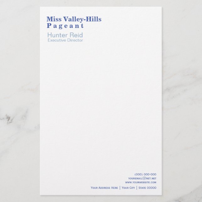 Miss America style Clearly Captioned Stationery (Front)