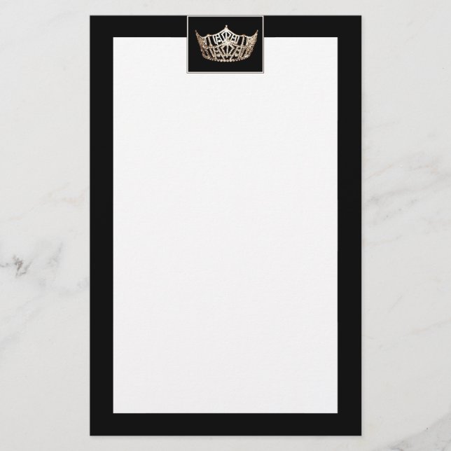 Miss America style Crown Borders Stationery (Front)