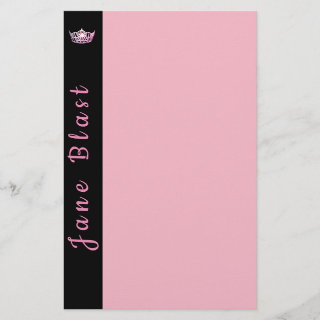 Miss America style Crown Stationery Pink/Black (Front)