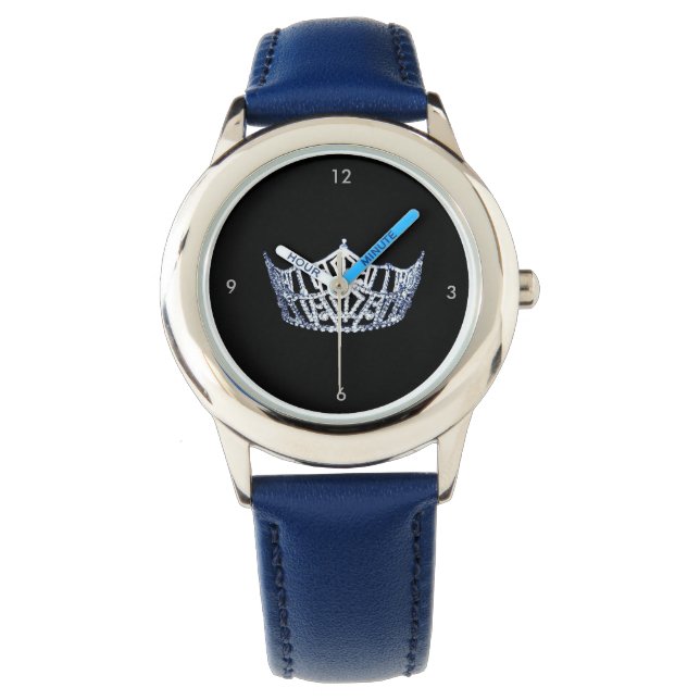 Miss America style Custom Crown Blue Watch (Front)