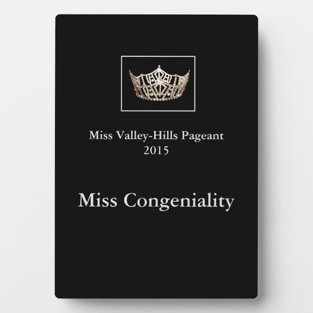 Miss America style Custom Miss Congeniality Plaque (Front)