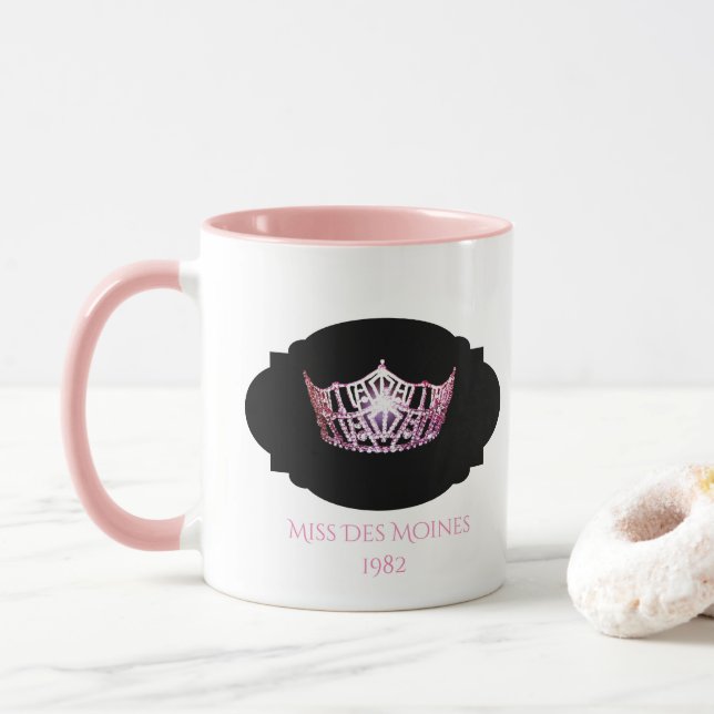 Miss America style Custom Name Pink Crown  Mug (With Donut)