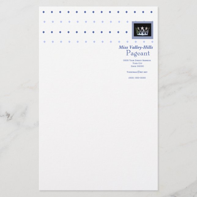 Miss America style Diamond & Crown Stationery (Front)