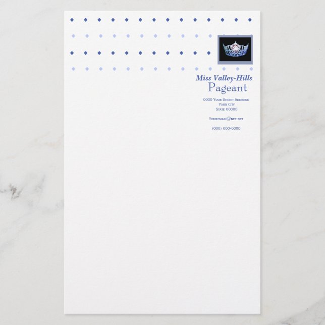 Miss America style Diamond & Crown Stationery (Front)