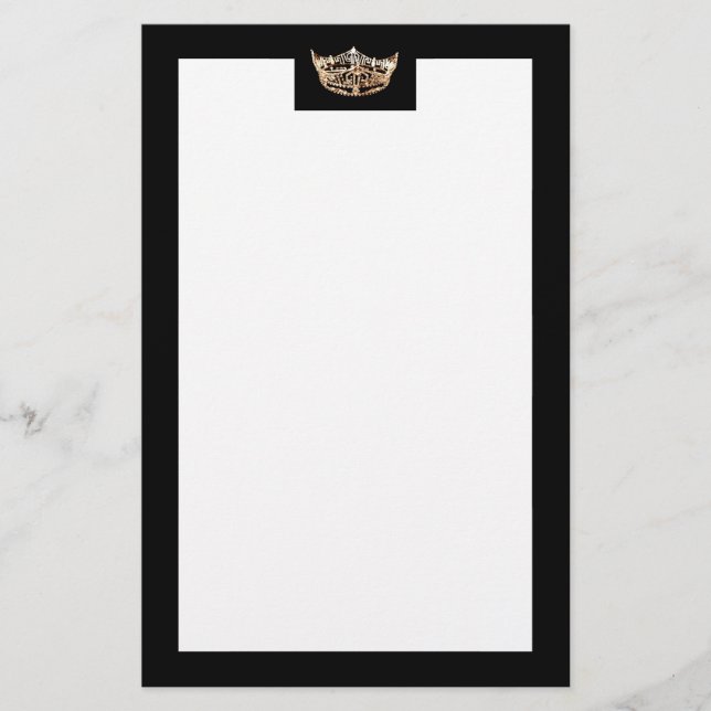 Miss America style Gold & Black Crown Stationery (Front)