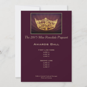 Miss America style Gold Crown Awards Ball Card