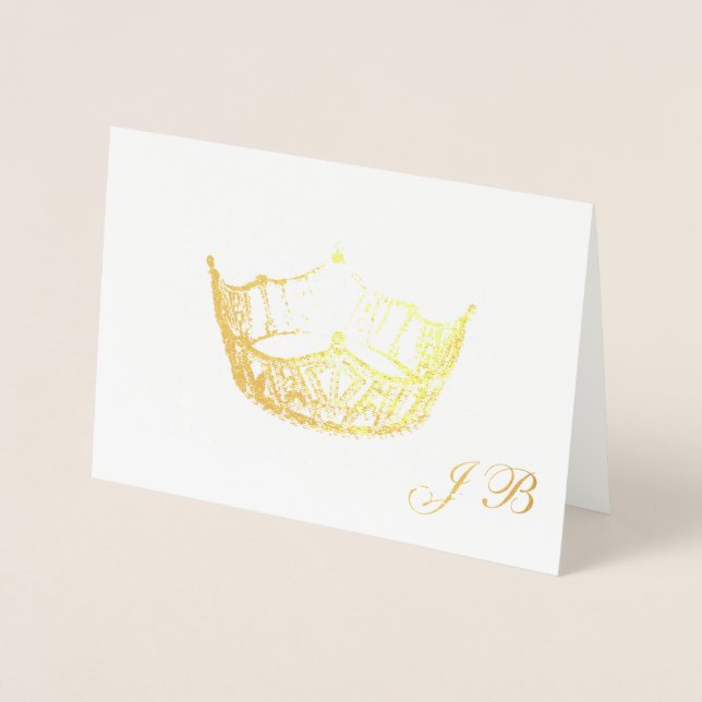 Miss America Style Gold Foil Crown Monogram Card (Front)