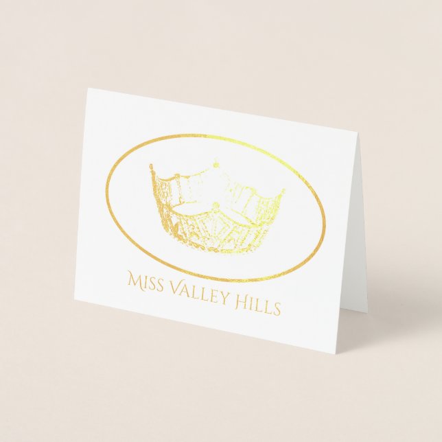 Miss America Style Gold Foil Crown Note Card-Sm Card (Front)