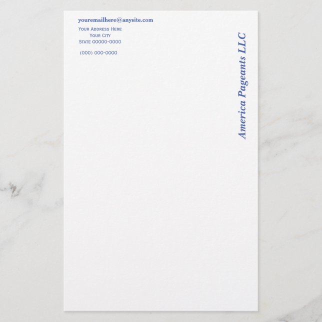 Miss America style On The Side Letterhead (Front)