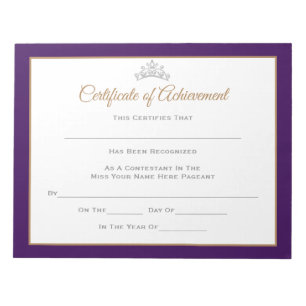 Miss America style Pageant Certificates-Achievmnt Notepad