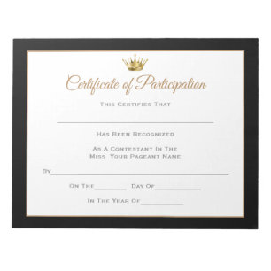 Miss America style Pageant Certificates-Particptn Notepad