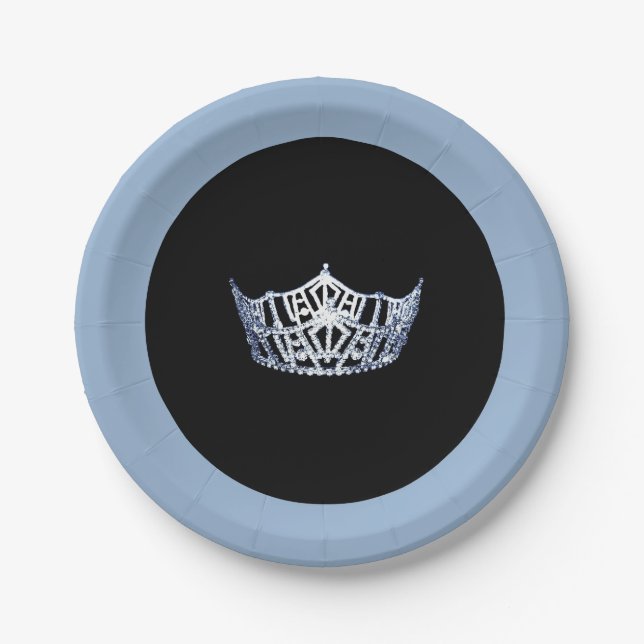 Miss America style Pwdr Blue Crown 7" Paper Plates (Front)