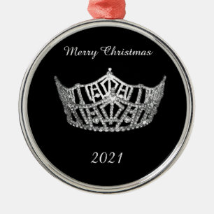 Miss America style Silver Crown Christmas Ornament