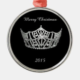 Miss America style Silver Crown Christmas Ornament