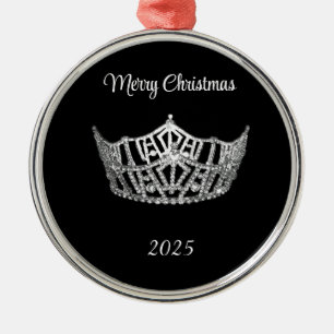 Miss America style Silver Crown Christmas Ornament