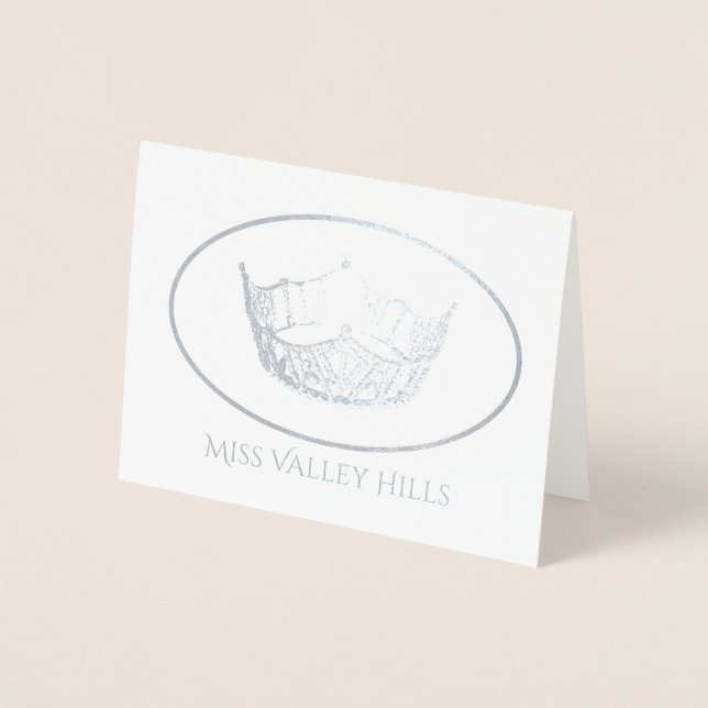 Miss America Style Silver Foil Crown Note Card-Sm Foil Card (Front)