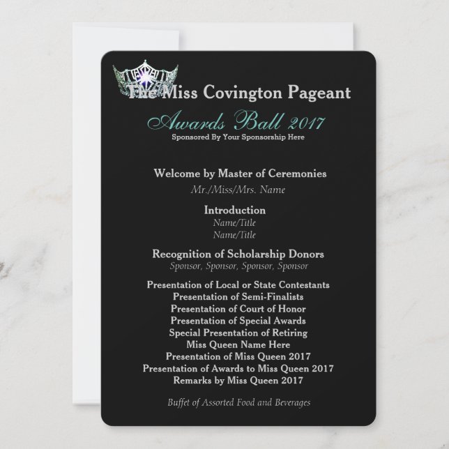 Miss America Teal Crown Awards Ball Program Card (Front)