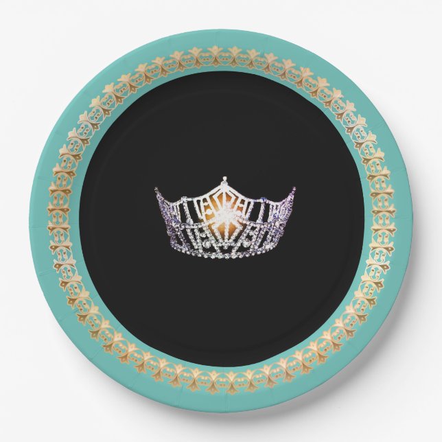 Miss America Turquoise 9" Paper Plates (Front)