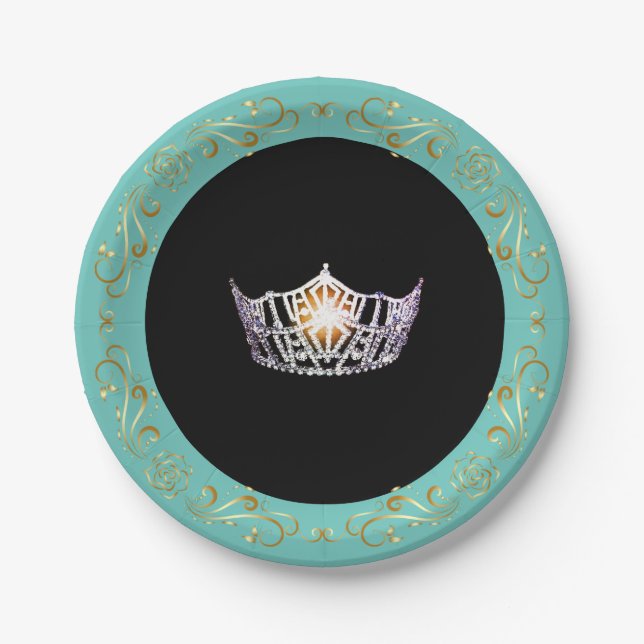 Miss America Turquoise Silver Crown Paper Plates (Front)