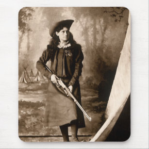 Miss Annie Oakley and Gun, Vintage Photo Portrait Mouse Pad
